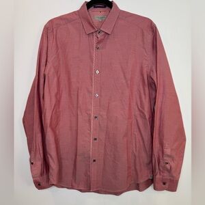 Tex Baker Men's red inside checks print button dress Shirt cotton Portugal